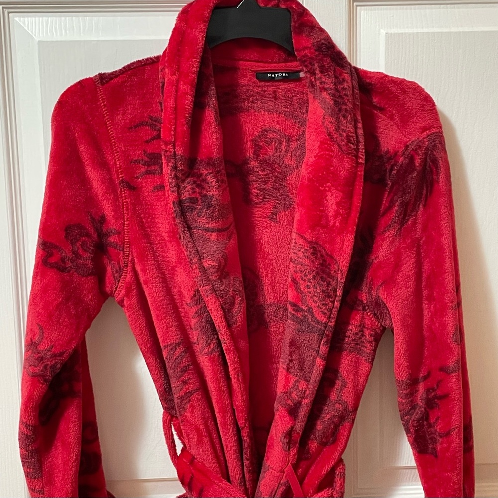 Natori Womens Long Bath Robe S/P Firey Red Belted